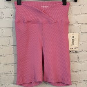 Year of Ours V Waist Ribbed Pink Bike Shorts